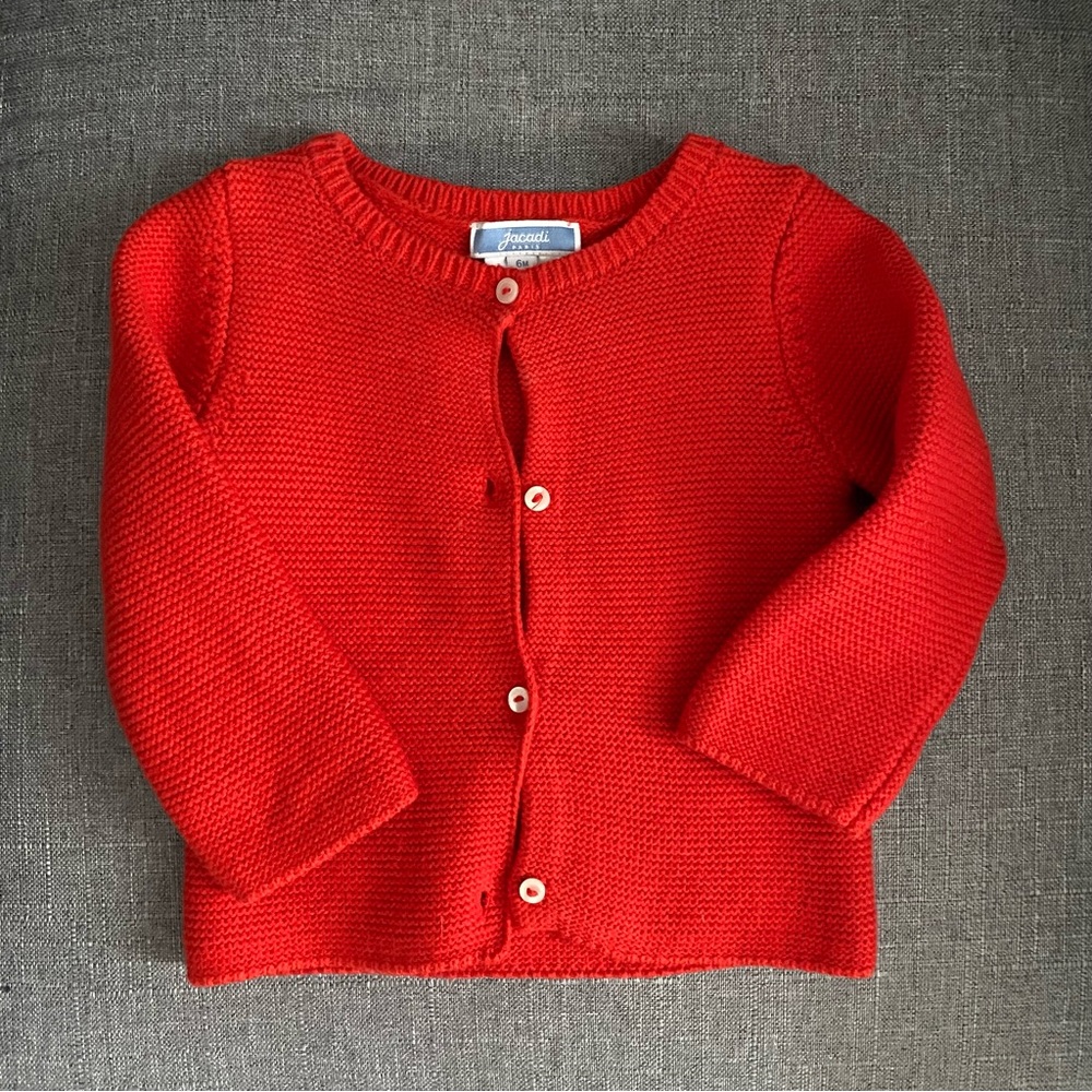 Red knit baby cardigan